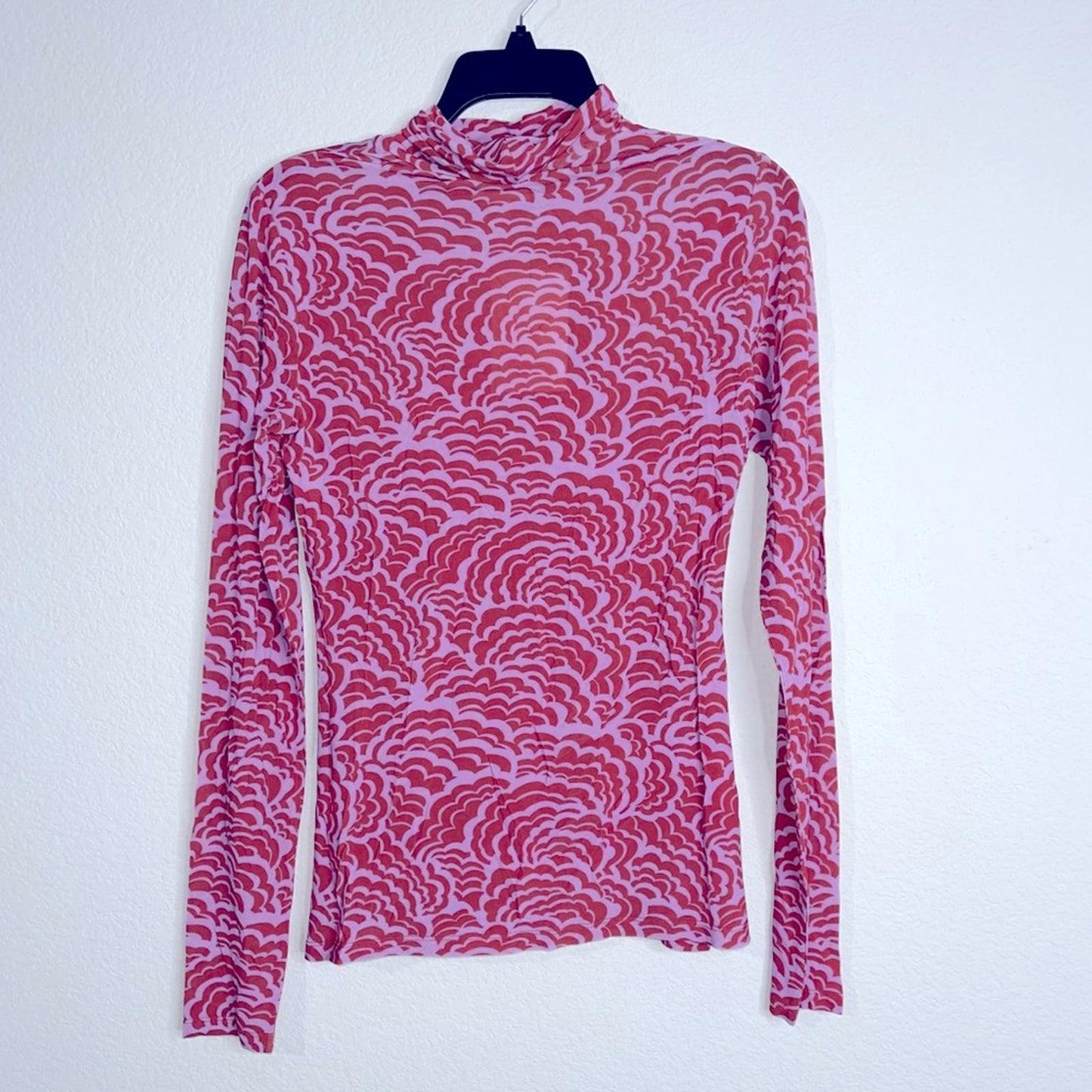 ALC James Printed Stretch-Mesh Turtleneck Top, Size L New w/Tag Retail $295