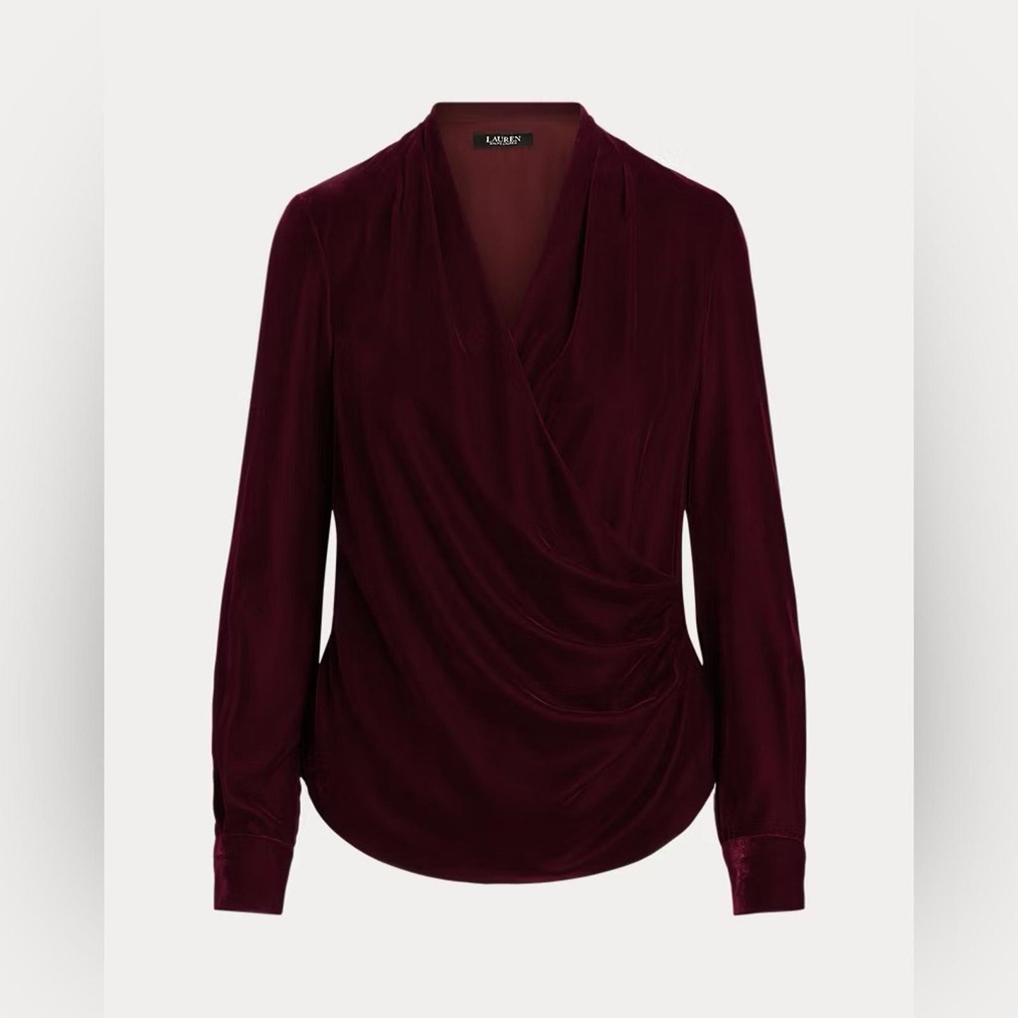 Lauren Ralph Lauren Pleated Velvet Surplice Blouse, Size 6 NEW $165