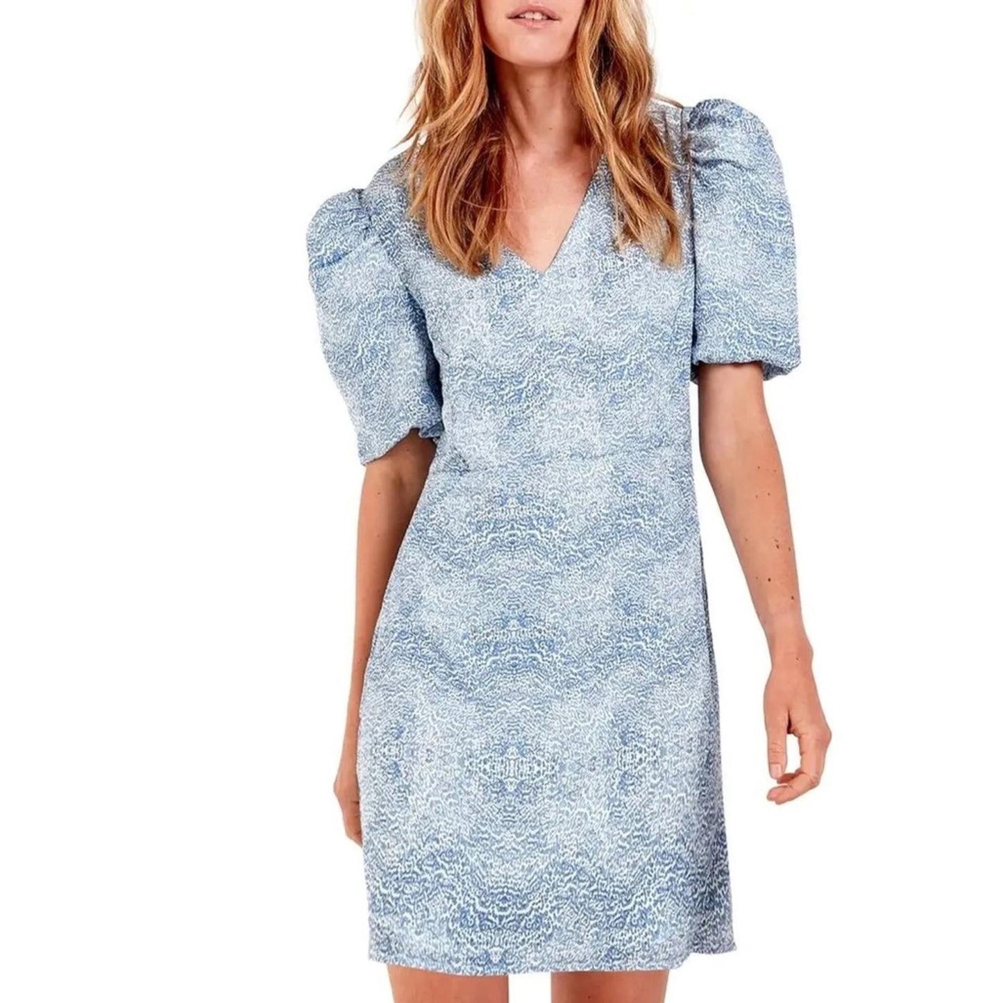 AS by DF Ischia Print Dress w/Puff Sleeves in Blue, Size M New w/Tag Retail $288
