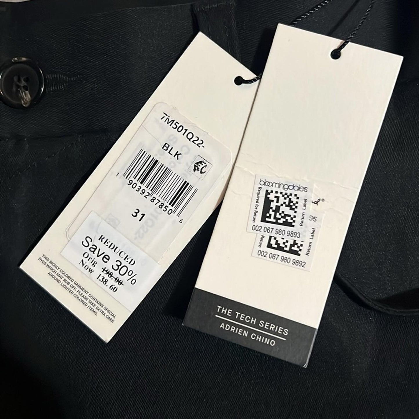 7 For All Mankind Ace Water Resistant Slim Fit Tech Pants in Black, NEW, Size 31