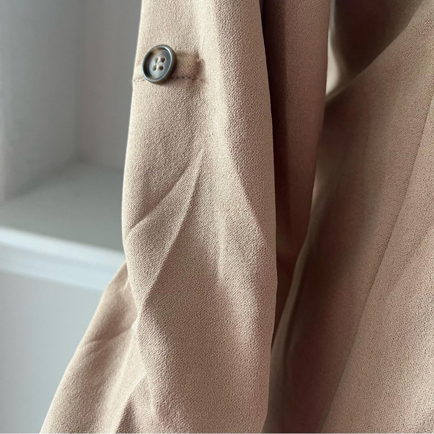 NY Collection Long Sleeve Double Breasted Crepe Jacket, Stucco Size M New w/Tag