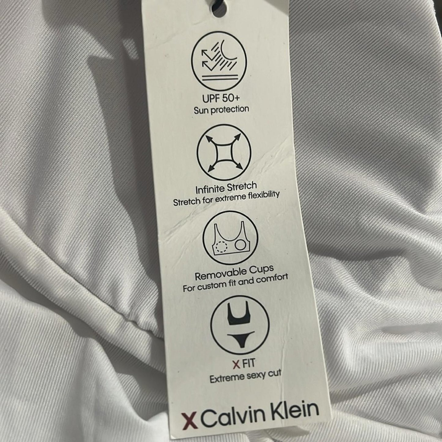 Calvin Klein Deep U-Back Logo One-Piece Swimsuit in White, Size XS NEW w/Tag