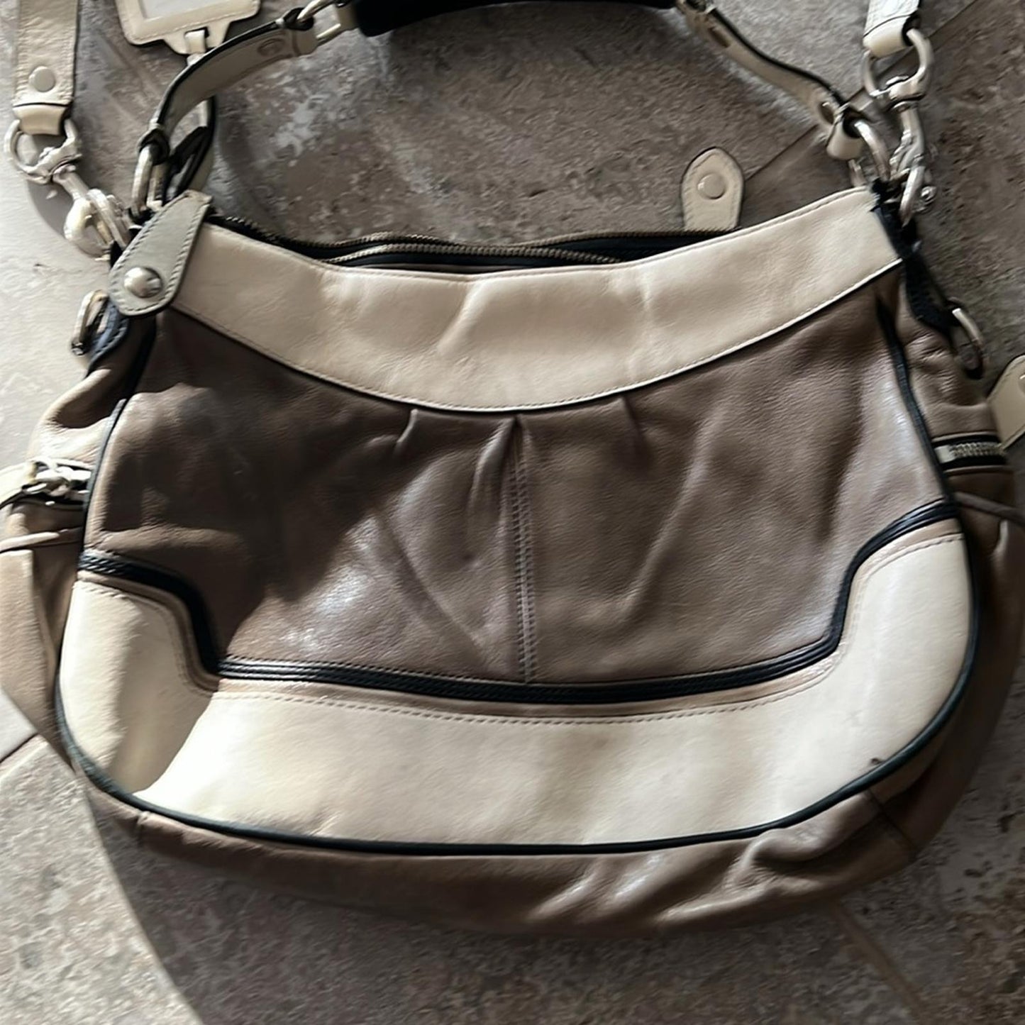 COACH Limited Edition Madison Spectator Cream/Taupe Hobo in Grey/White Bag