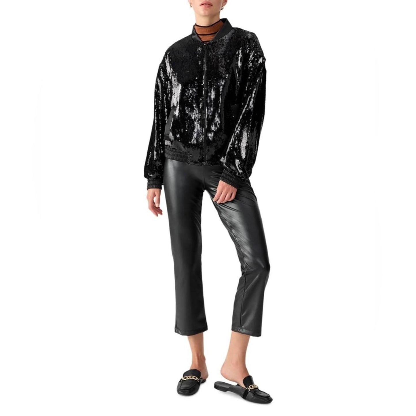 Sanctuary Sloan Sequined Lightweight Bomber Jacket in Black, Size XL NEW $159
