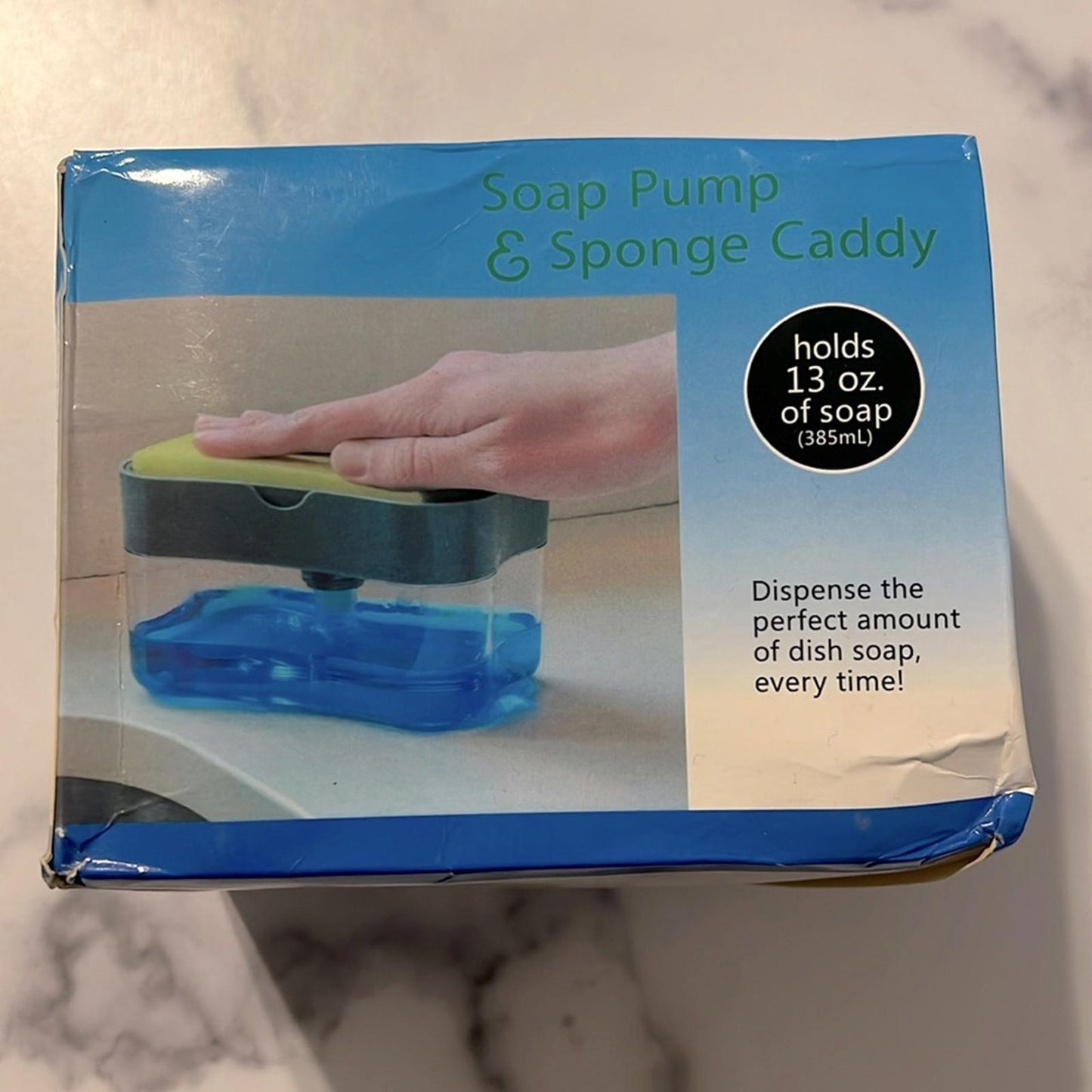 Dish Soap Dispenser & Sponge Holder for Kitchen Sink + Sponge, 13oz, Plastic NEW