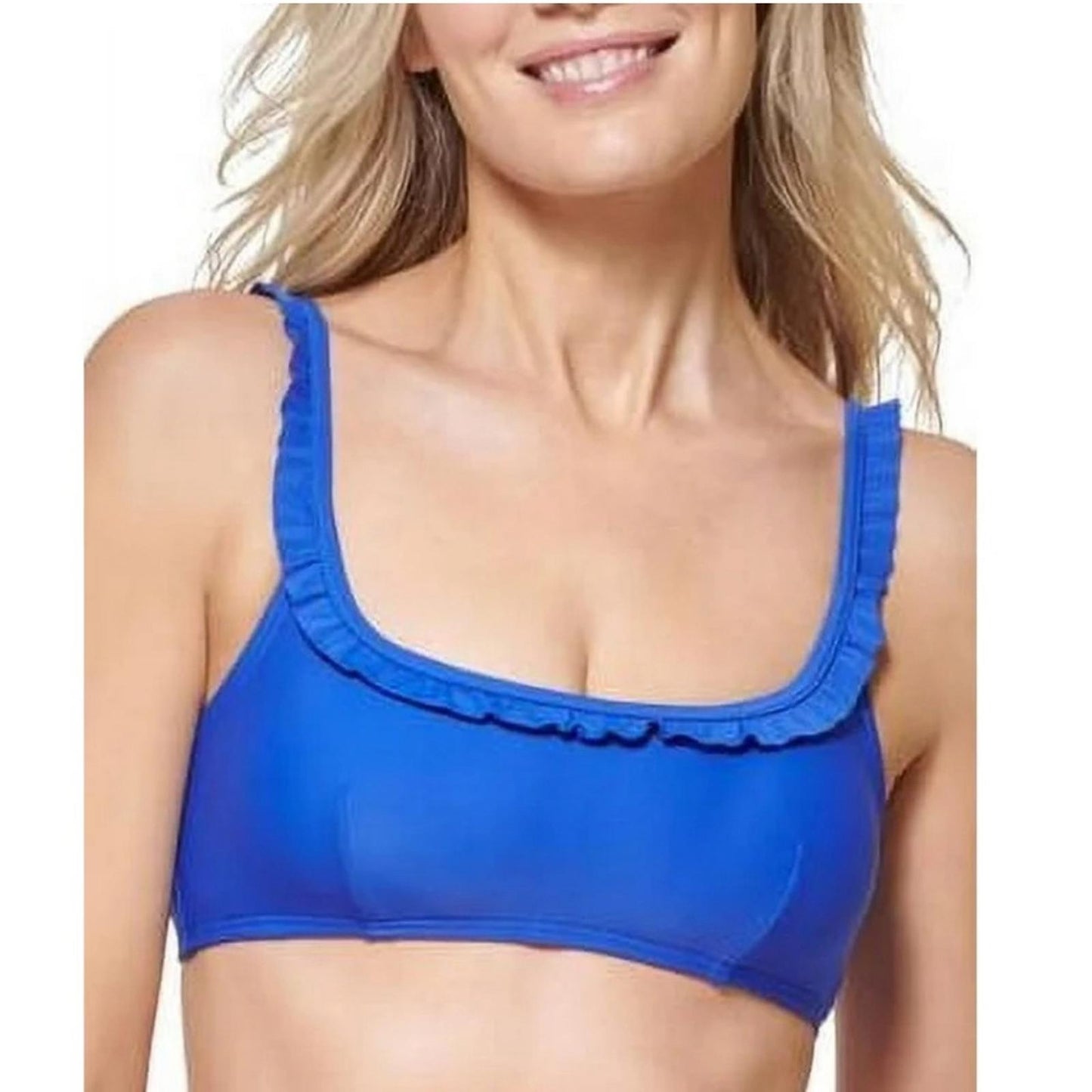 Tommy Hilfiger Sky Captain Nay Blue Ruffle Bikini Swim Top, Size L, Retail $78