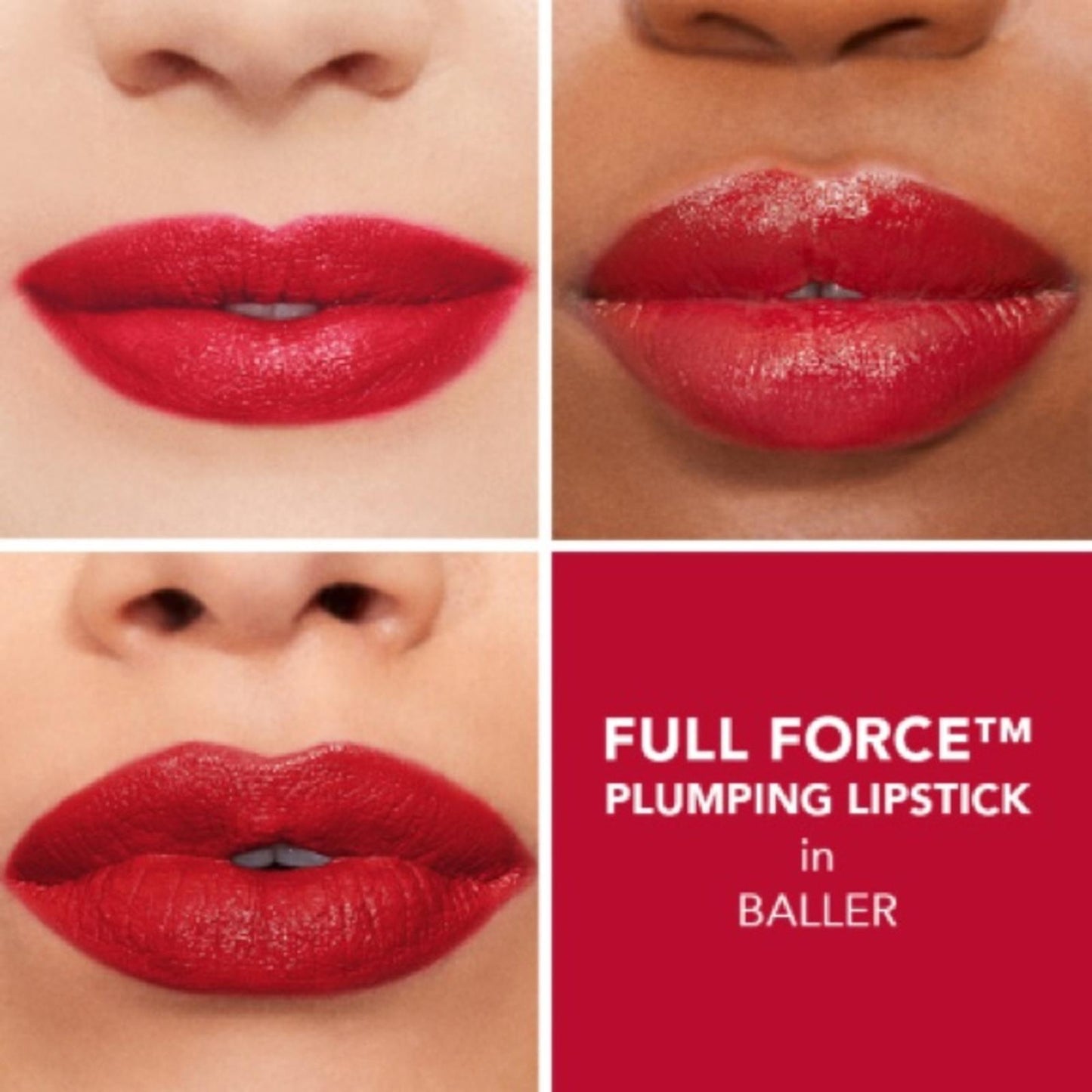 BUXOM Full Force Plumping Lipstick, Baller/True Red, 0.12 oz New in Box
