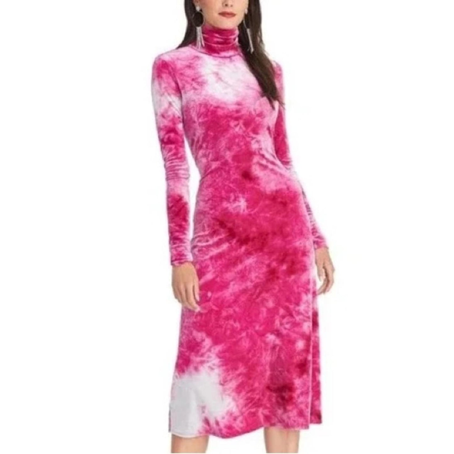 Rachel Rachel Roy Velvet Tie-Dye Midi Sheath Party Dress, Pink Size M New w/Tag