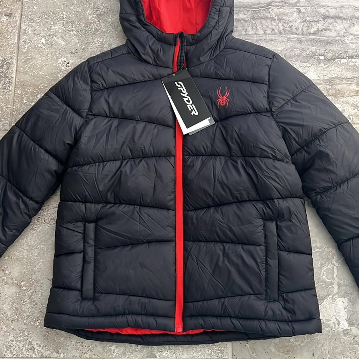 Spyder Kid’s District Hooded Puffer Jacket in Black Size L, New w/Tag