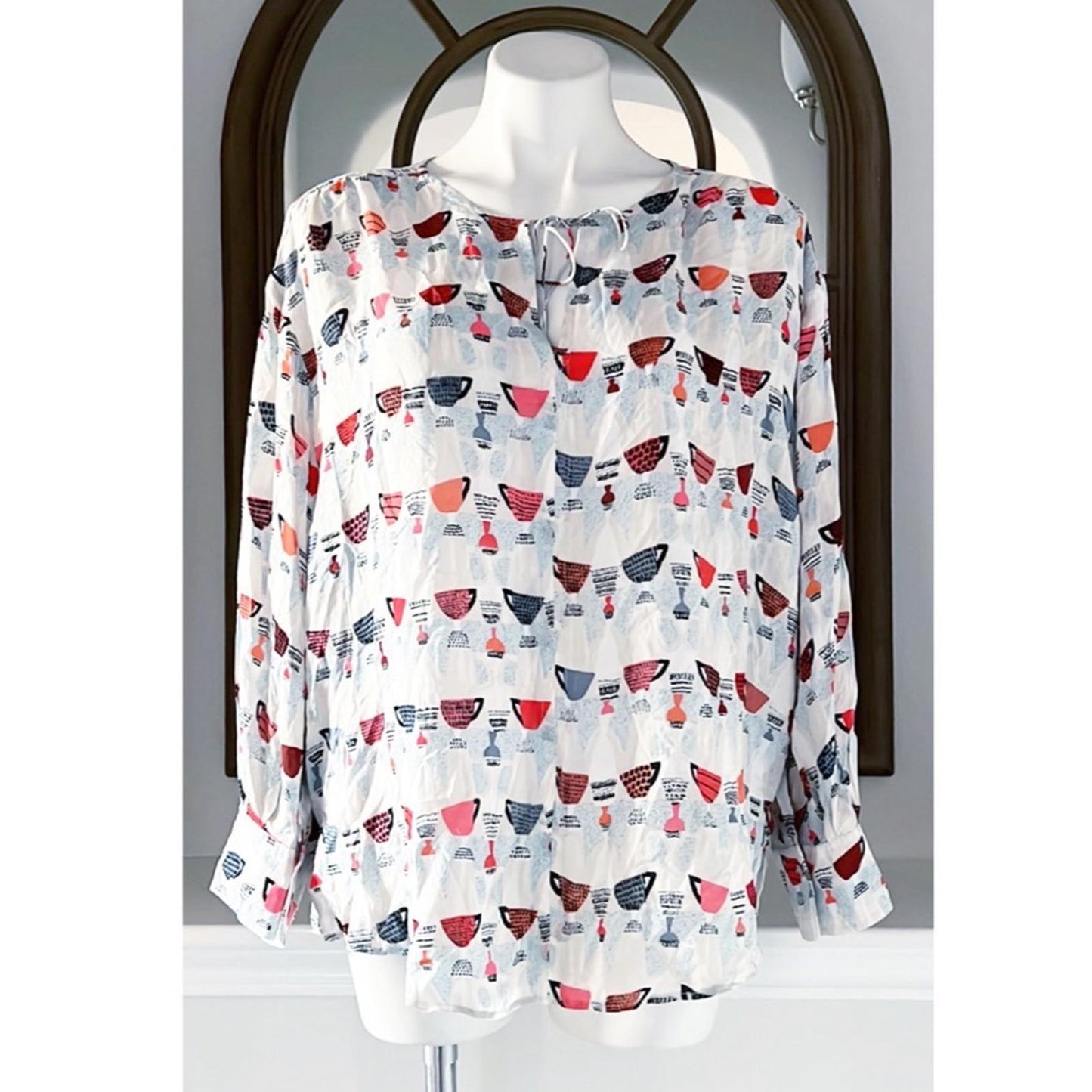 NIC+ZOE Relaxed-fit Perk Up Coffee Cup Print Blouse, Size XL New w/Tag Retail
