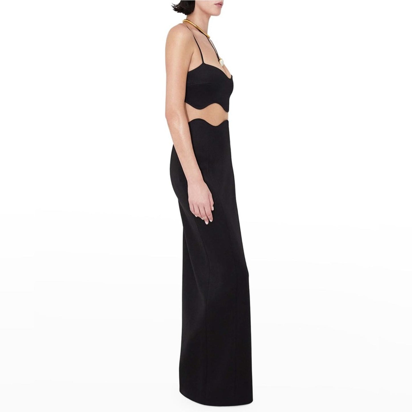 NEW Galvan Siren Wavy Mesh CutOut Maxi Dress, Size US8 | FR40 Black NWT $1,995