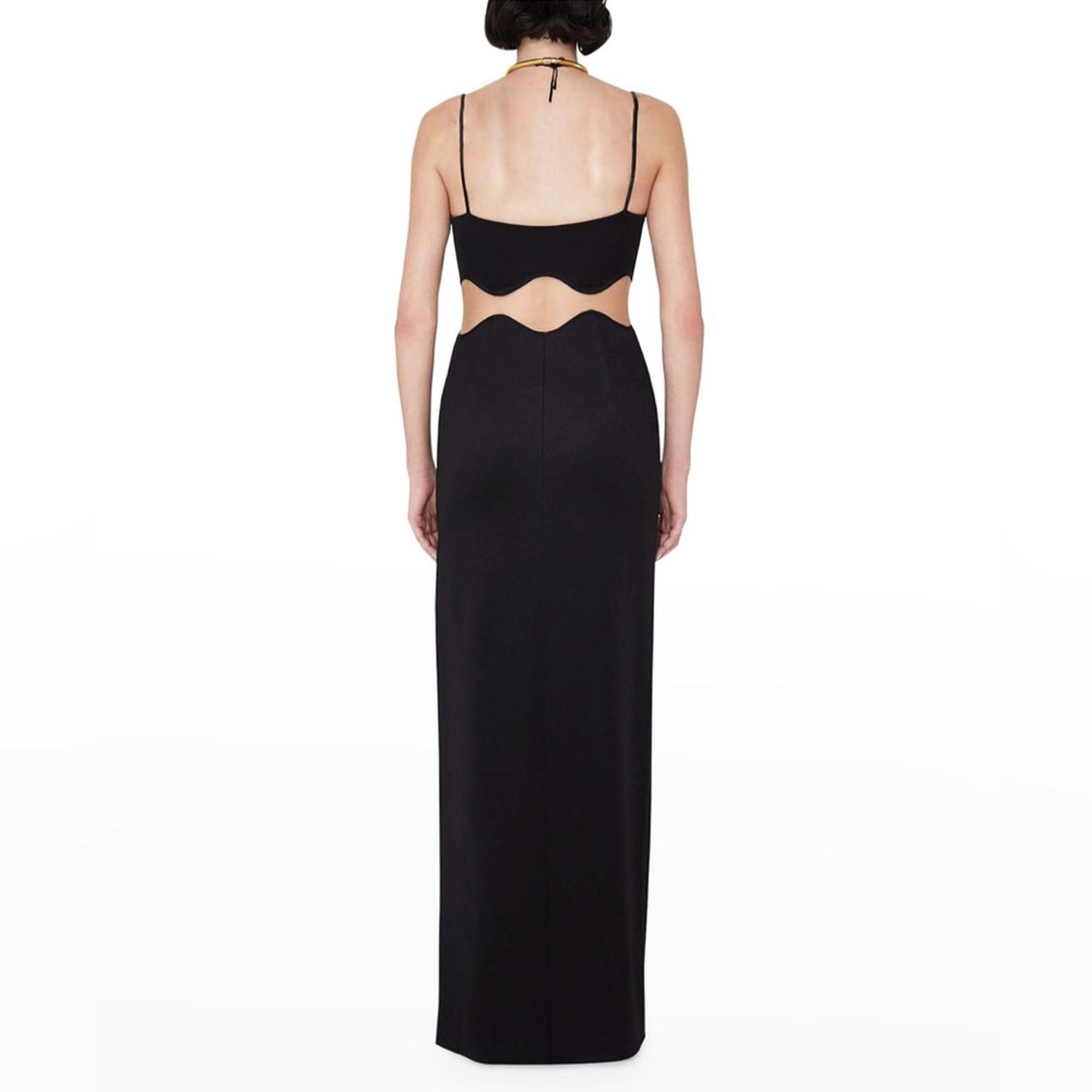 NEW Galvan Siren Wavy Mesh CutOut Maxi Dress, Size US8 | FR40 Black NWT $1,995