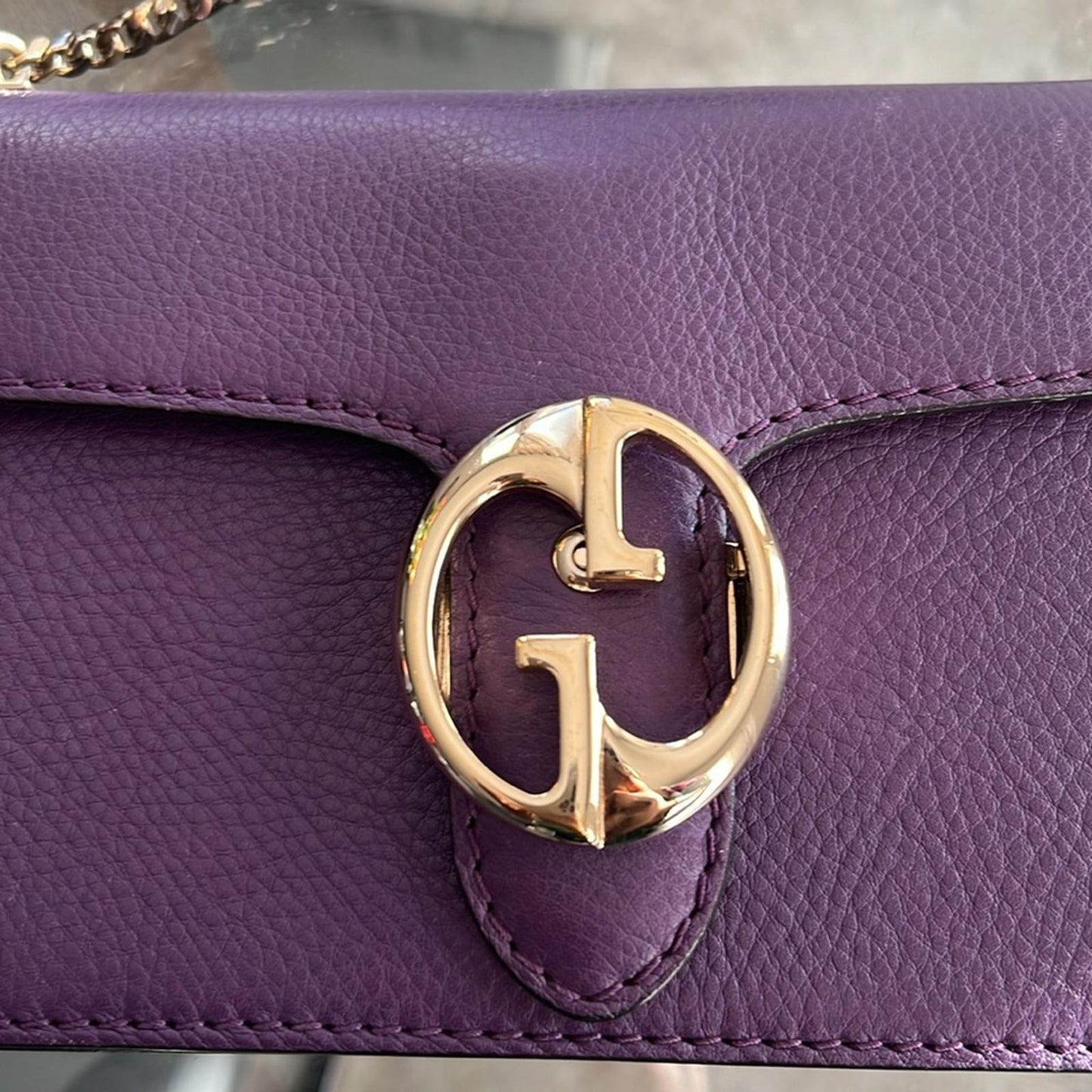 Gucci Flap Shoulder Bag Leather Medium, Purple w/Gold tone w/Dustbag