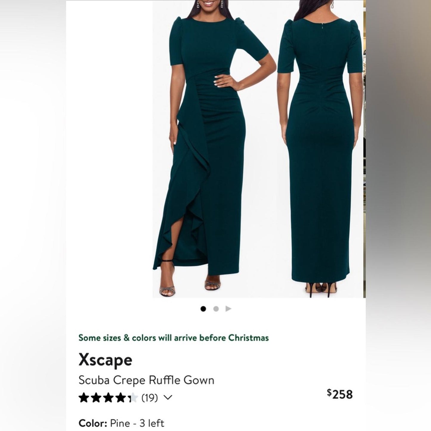 XSCAPE Scuba Crepe Ruffle Gown in Pine Green, Size 10 New w/Tag