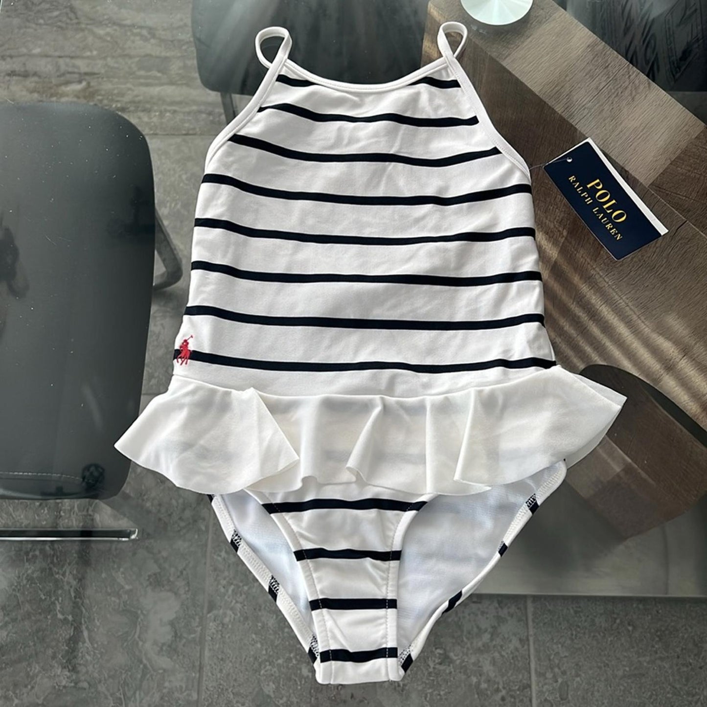 Ralph Lauren Kids Striped Ruffled One-Piece Swimsuit (9M/12M) New w/Tag