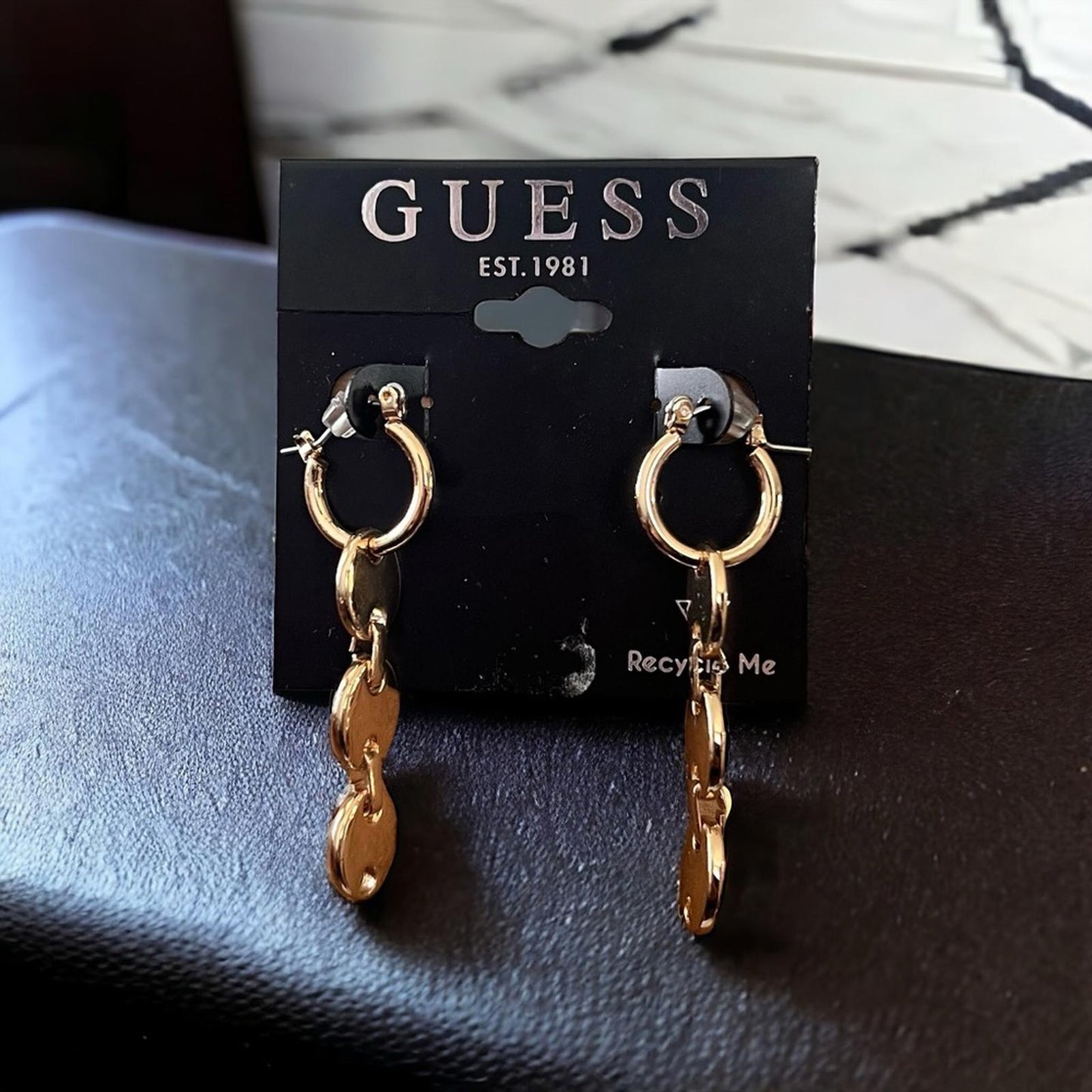 Guess Gold-Tone Link Drop Huggie Hoop Earrings, New w/Tag