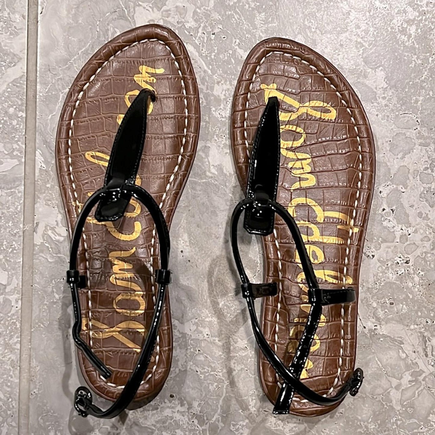 Sam Edelman Girls' Gigi Kids Sandals in Black Patent Leather Size 4 New in Box
