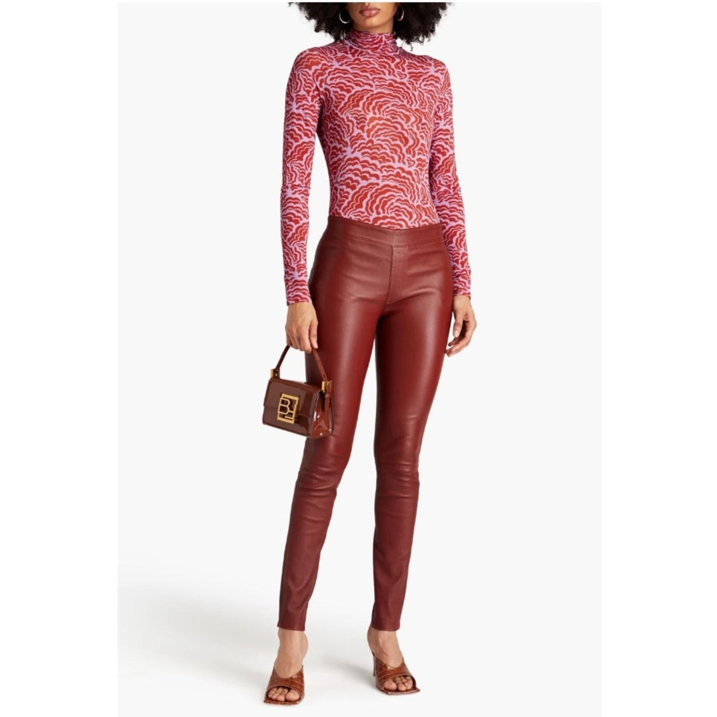 ALC James Printed Stretch-Mesh Turtleneck Top, Size L New w/Tag Retail $295