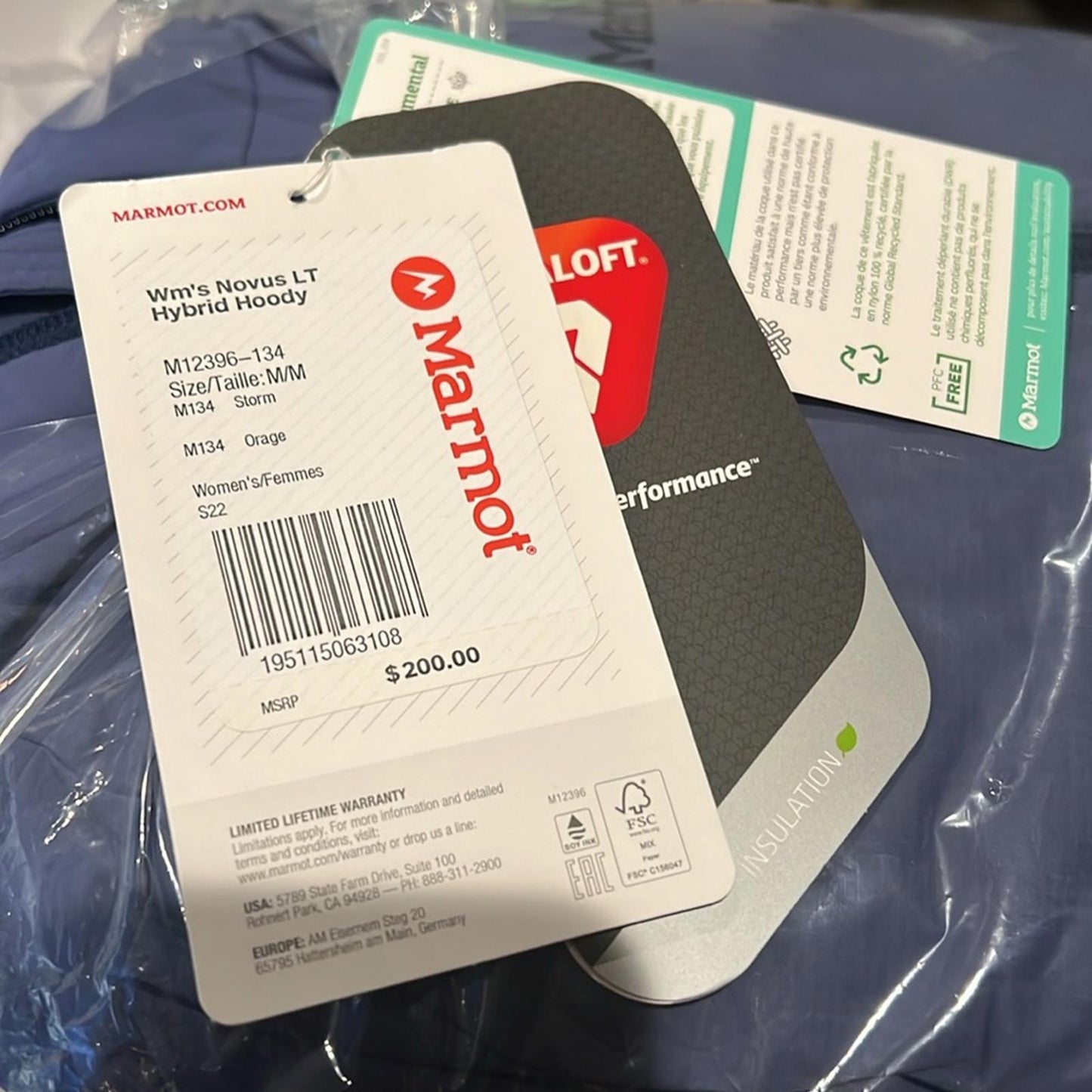 NEW Marmot Novus LT Hybrid Hooded Jacket, Blue Size M New w/Tag