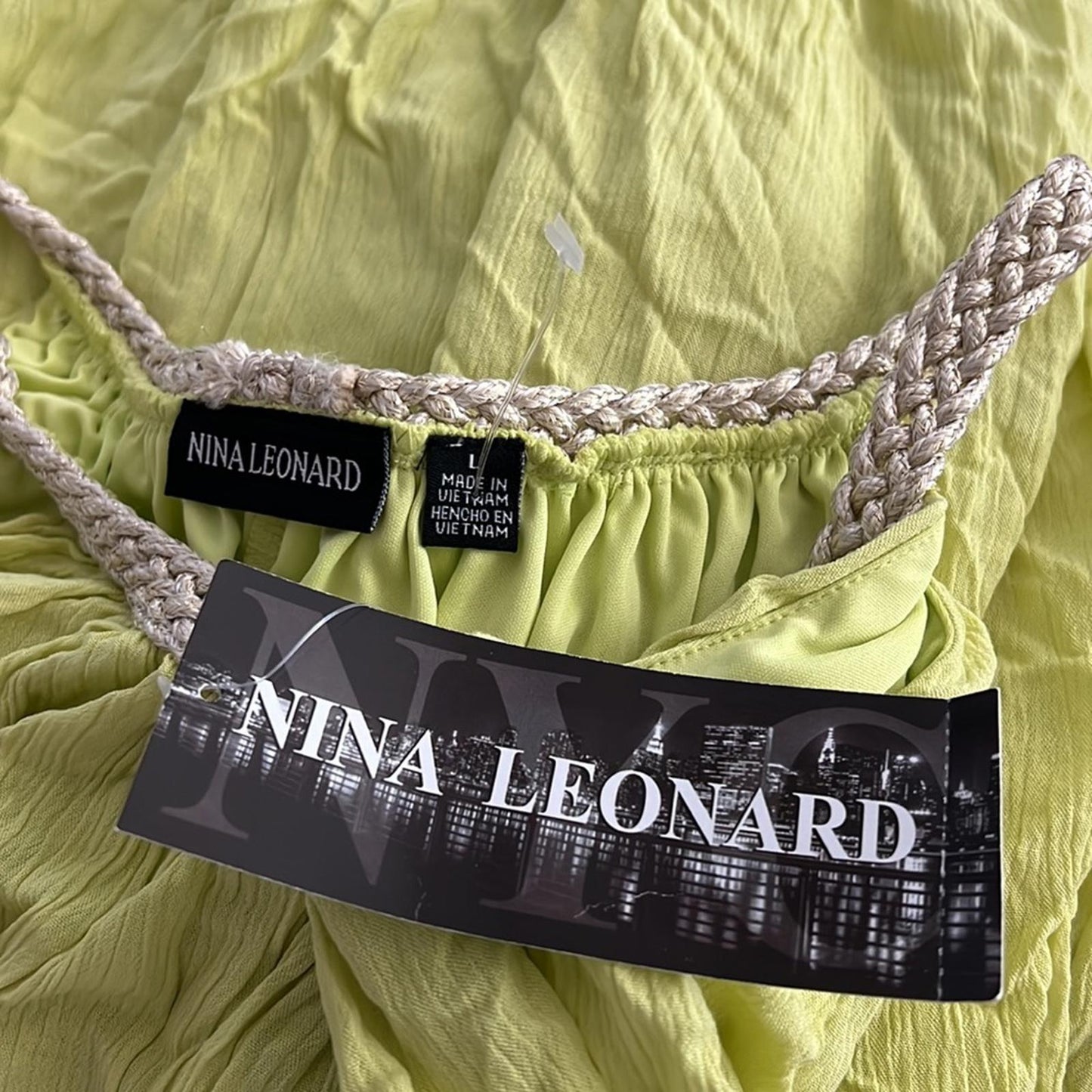 Nina Leonard Embellished Gauze Trapeze Dress, Size L New w/Tag