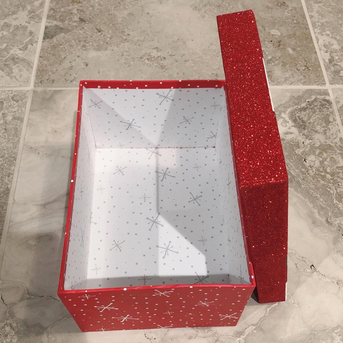 Gift Box Christmas Holiday Storage Red Santa Snowflake Size 9.75”X6.5”X5.0”