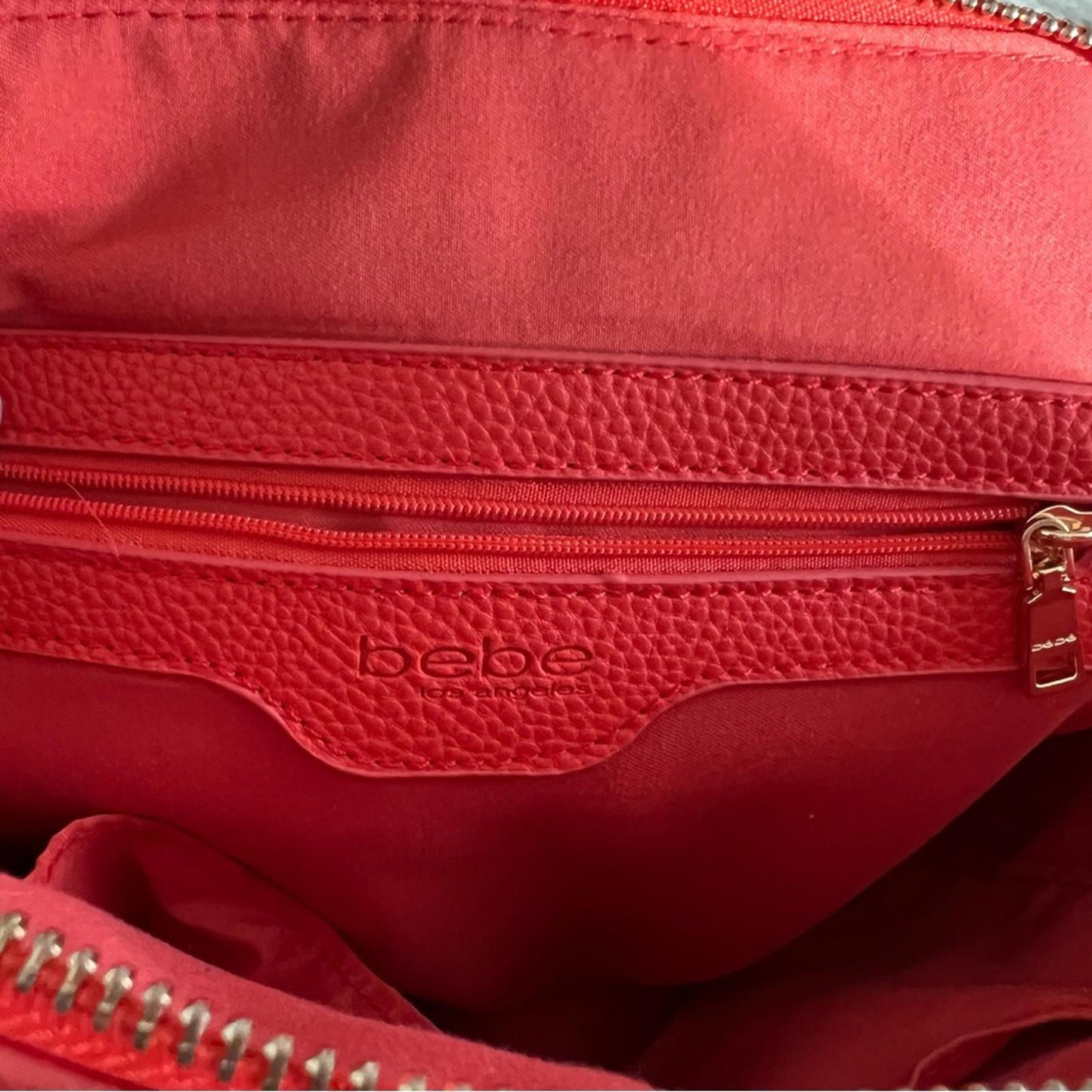 bebe Fabiola Dome Logo Satchel Crossbody Handbag, Ruby Red Orange Excellent