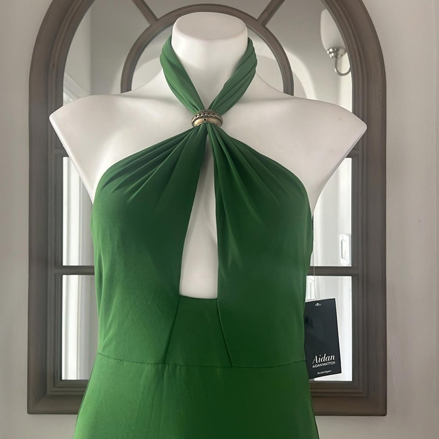 Aidan by Aidan Mattox Halter Cutout Gown in Green/Moss Size 4 NEW w/Tag $245