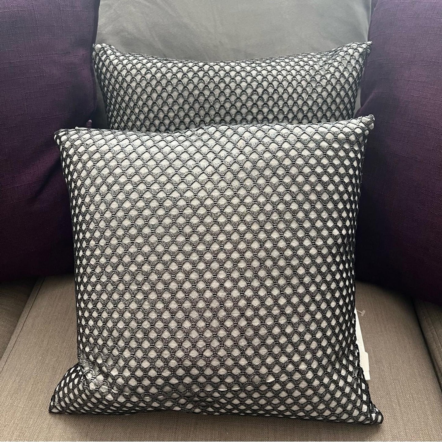 X2 Ash & Dans Addy Decorative Pillow in Black/Grey Size 16′ x 16” NWT $330