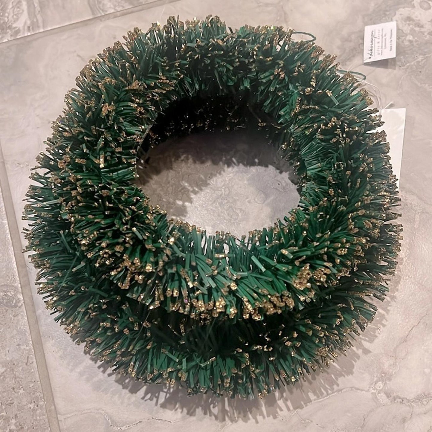 Dekorasyon Pandan Wreath Green w/Glittered Gold Tips, Set of 2, 8" & 10" NEW $90