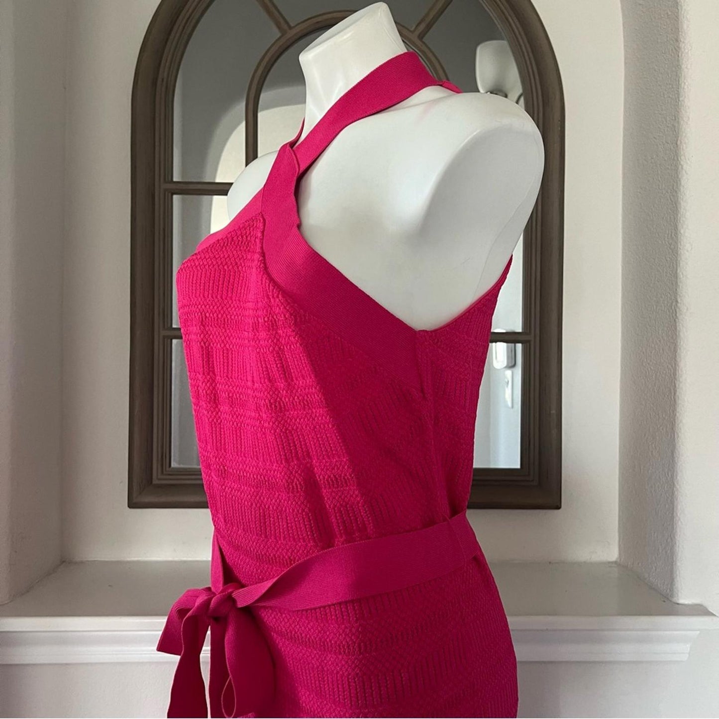 NEW Rachel Roy Solid Textured Knit Midi Halter Dress, Pink XXL Retail $139.99