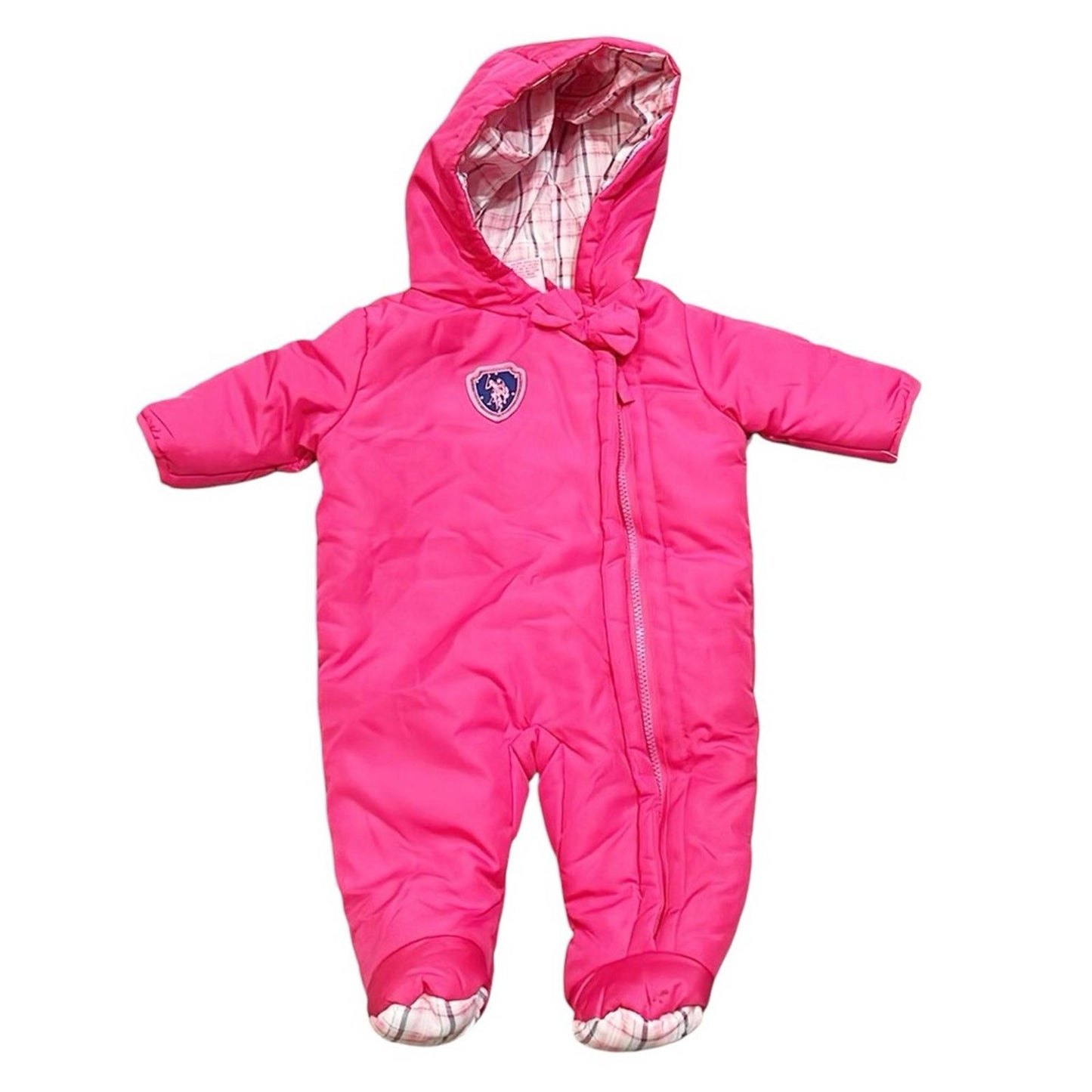 NEW U.S. Polo Assn Hooded Outerwear Pink Puffer Footies, Pink, Size 3/6M w/o Tag