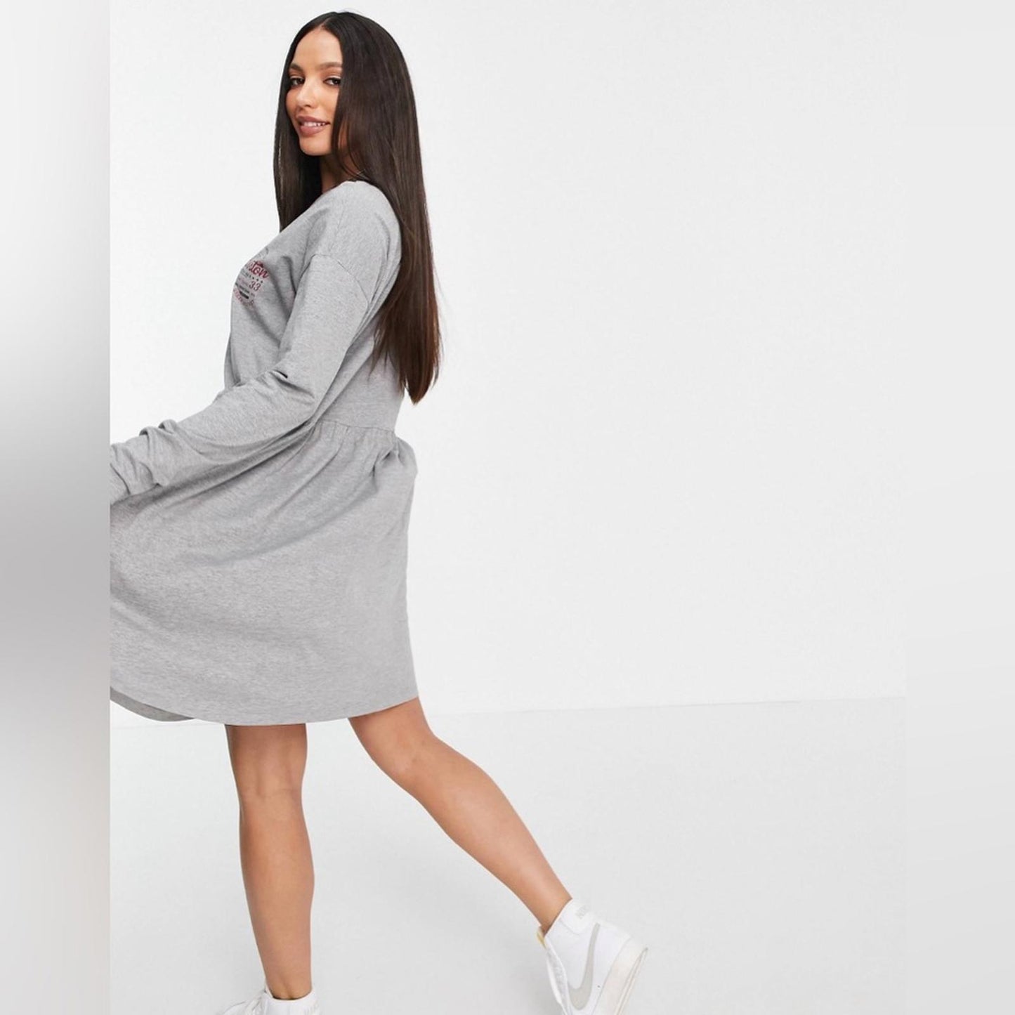 ASOS’ Noisy May Collegiate Motif Jersey Smock Dress, Gray Heather Size XL NWT