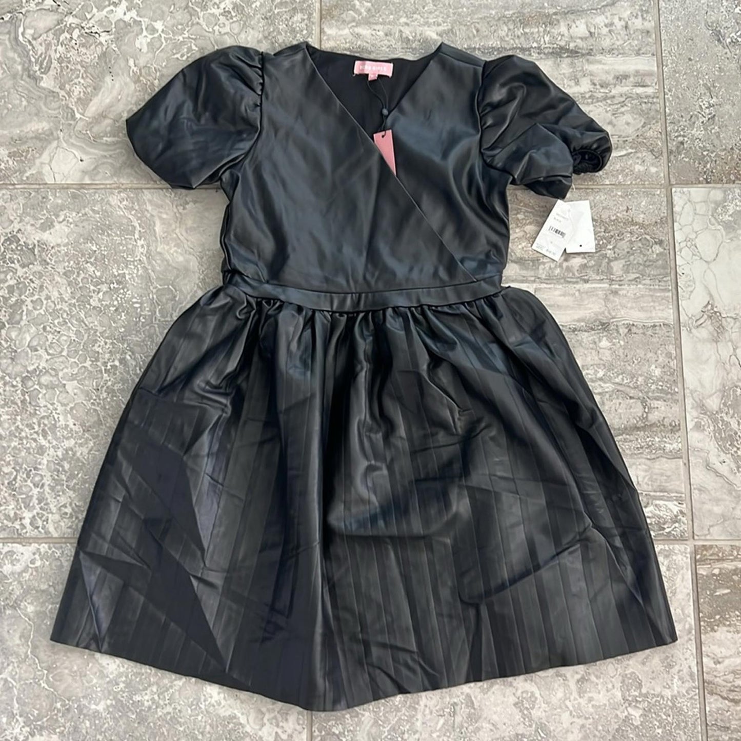 BCBG GIRLS Girls' Faux Leather Wrap Dress in Black - Big Kid Size 16 New w/Tag