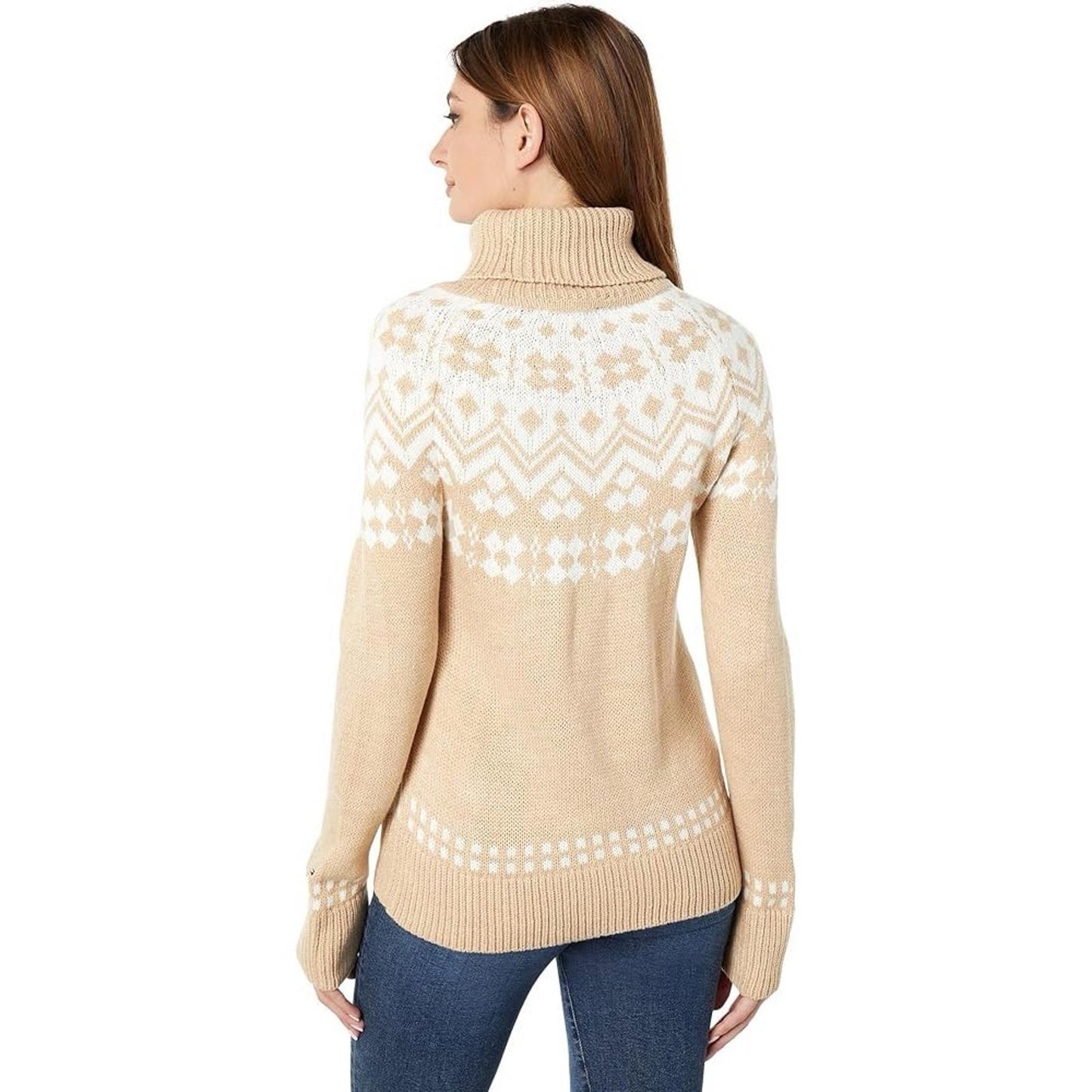 NEW Tommy Hilfiger Frosted Yoke Turtleneck Sweater Light Heather Fawn/Ivory Sz L