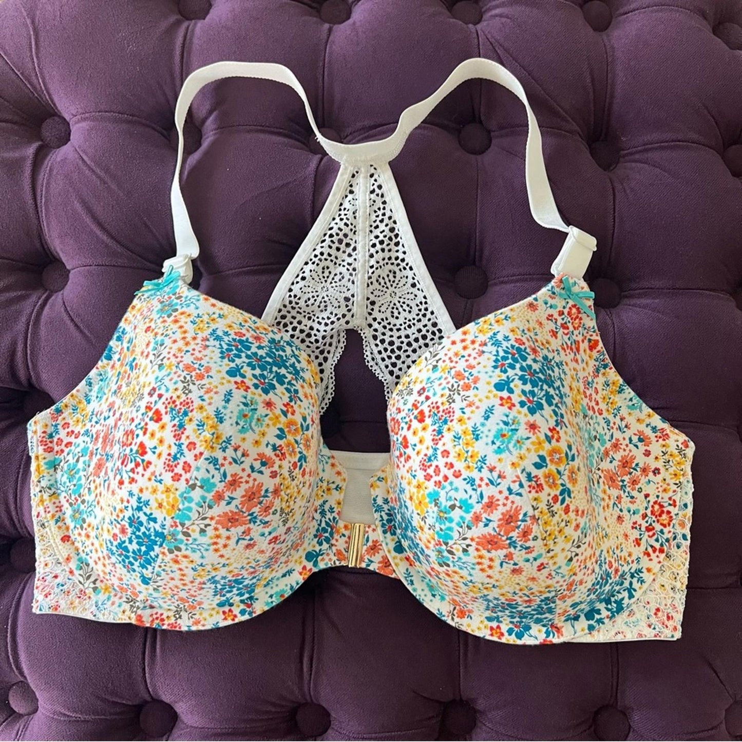 Cacique Floral Lace Racerback Push Up T-Shirt Bra, Size 40DD