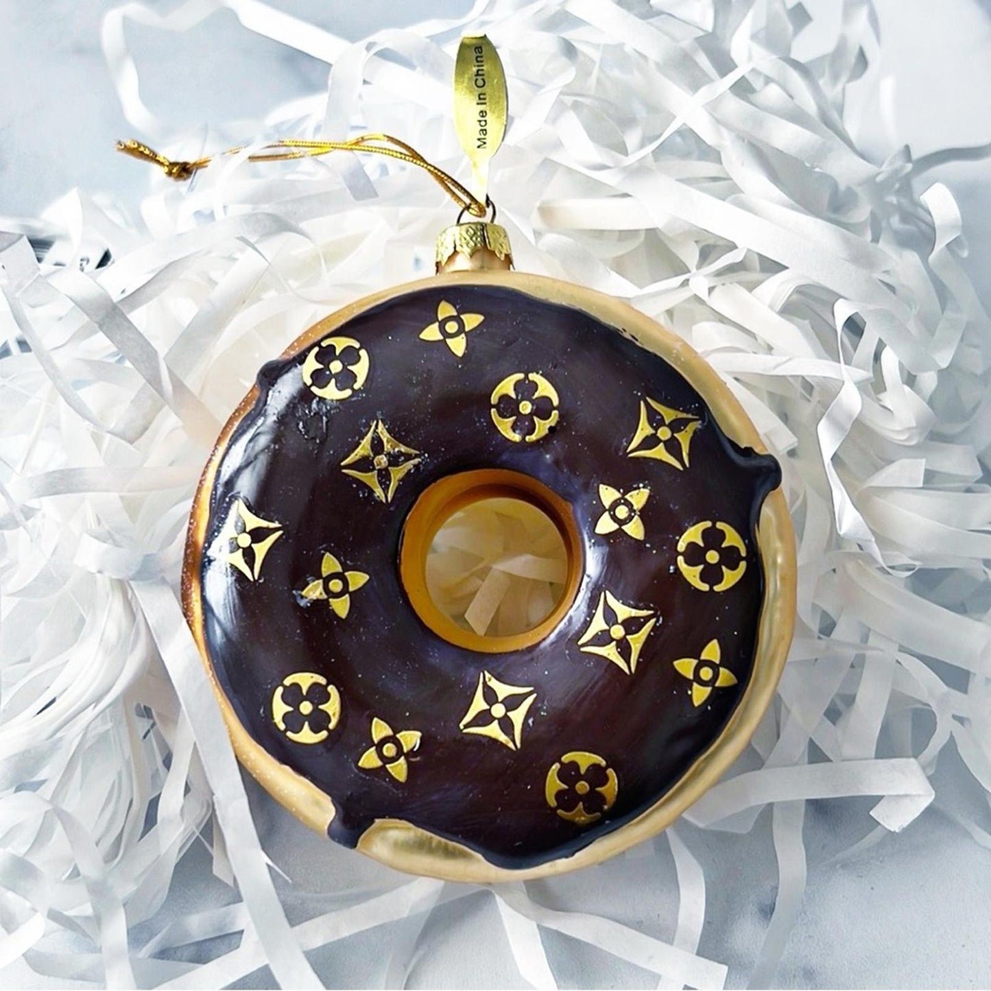 Donut Ornaments, Designer-Inspired, Brown & Gold, New with Tag
