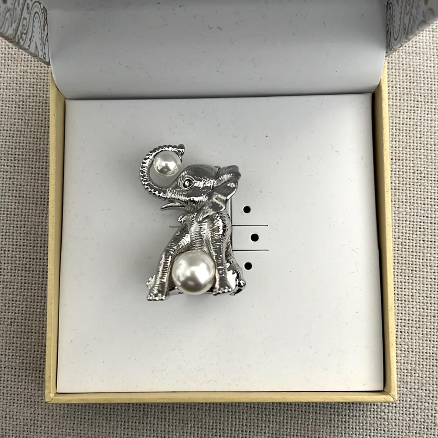 Charter Club Silver-Tone Pave & Faux Pearl Elephant Pin Brooch New in Box $29.5