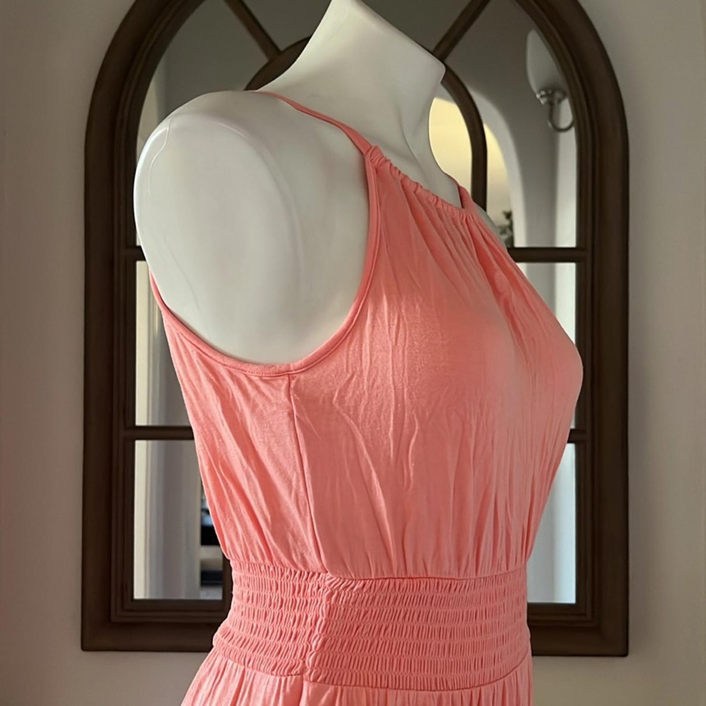 Adyson Parker Color Block Sleeveless Tiered Maxi Dress, Neon Peach Combo NWT