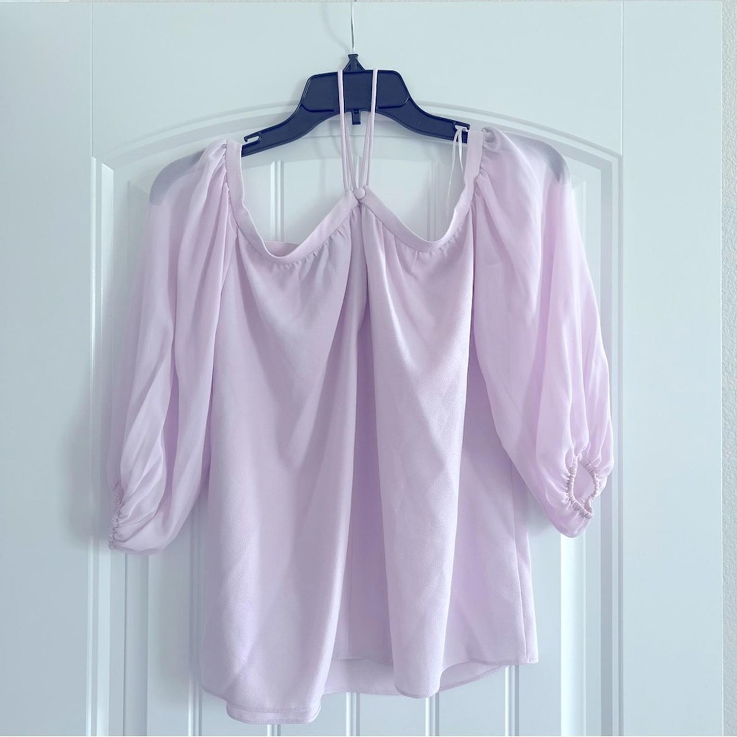 1.State Lavender Off-the-Shoulder Halter Neck Blouse, New, Size XXS