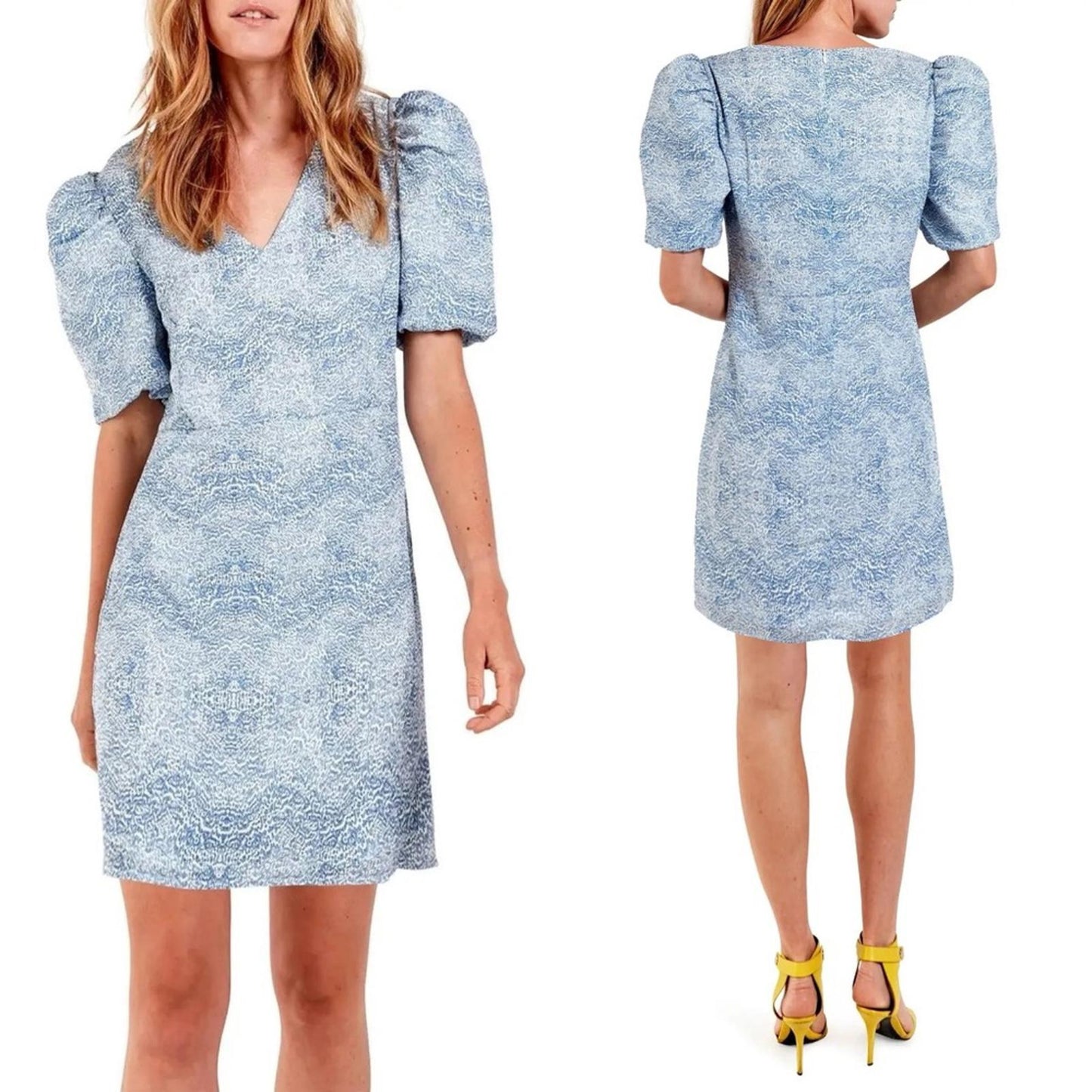 AS by DF Ischia Print Dress w/Puff Sleeves in Blue, Size M New w/Tag Retail $288