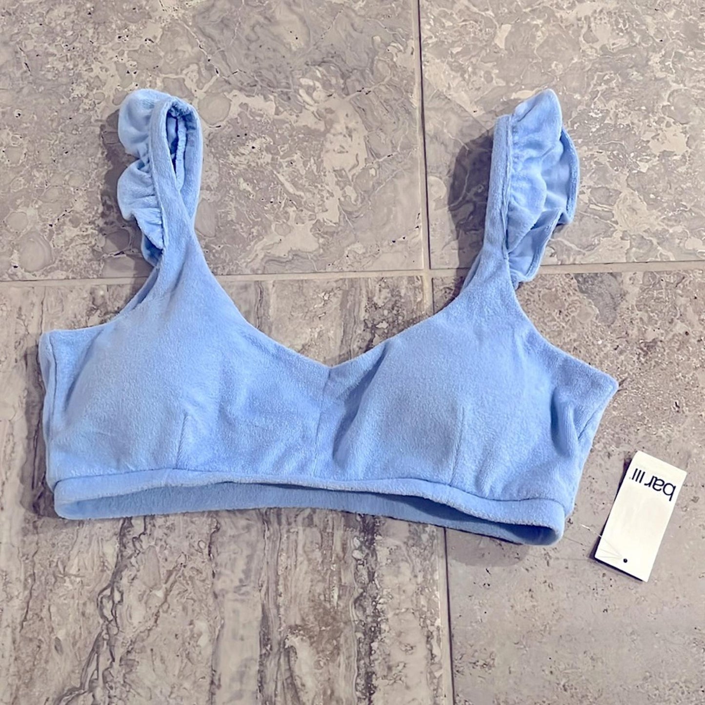 NWT Bar III Women's Scoop Neckline Ruffled Terry Bralette, Size L New w/Tag