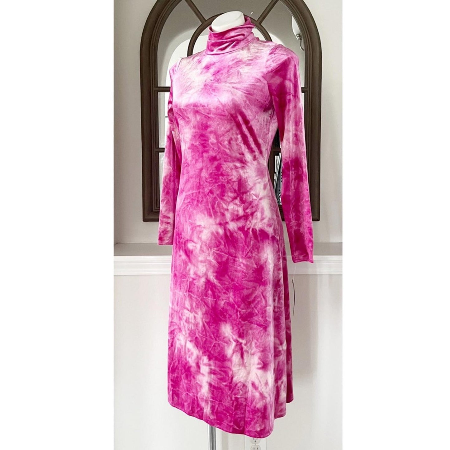 Rachel Rachel Roy Velvet Tie-Dye Midi Sheath Party Dress, Pink Size M New w/Tag