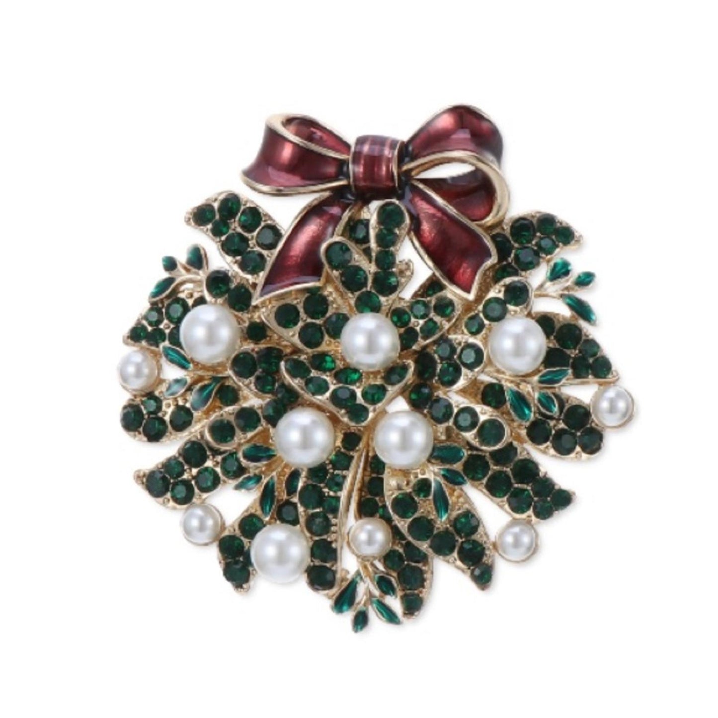 Charter Club Gold-Tone Crystal & Faux Pearl Wreath Pin/ Brooch New in Box $29.50