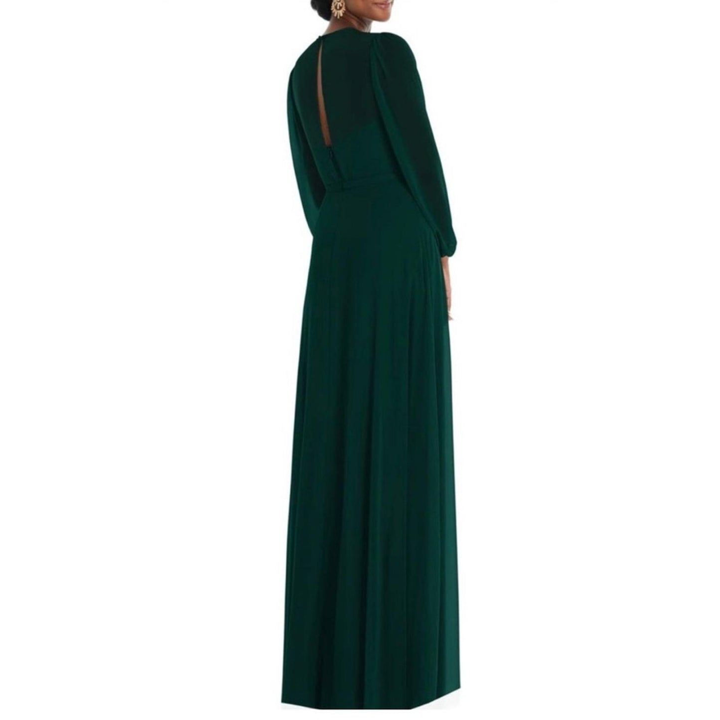 NEW Dessy Strapless Chiffon Maxi Dress Puff Sleeve Blouson Overlay Size 14 $265