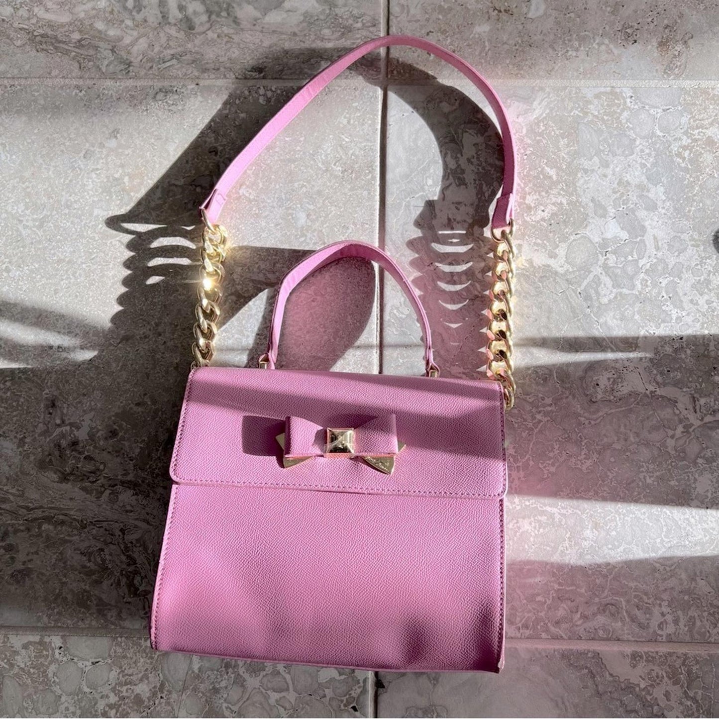 Betsey Johnson Xodevin Shoulder Bag with Chain Shoulder Strap in Pink Gold-Tone