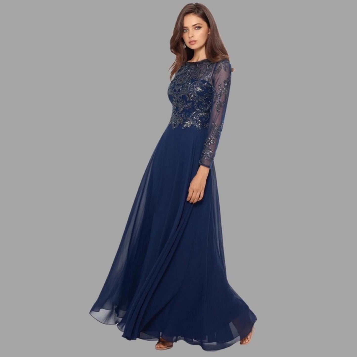 XSCAPE Long Sleeve Long Chiffon Skirt with Bead Top, Size 14 New w/Tag