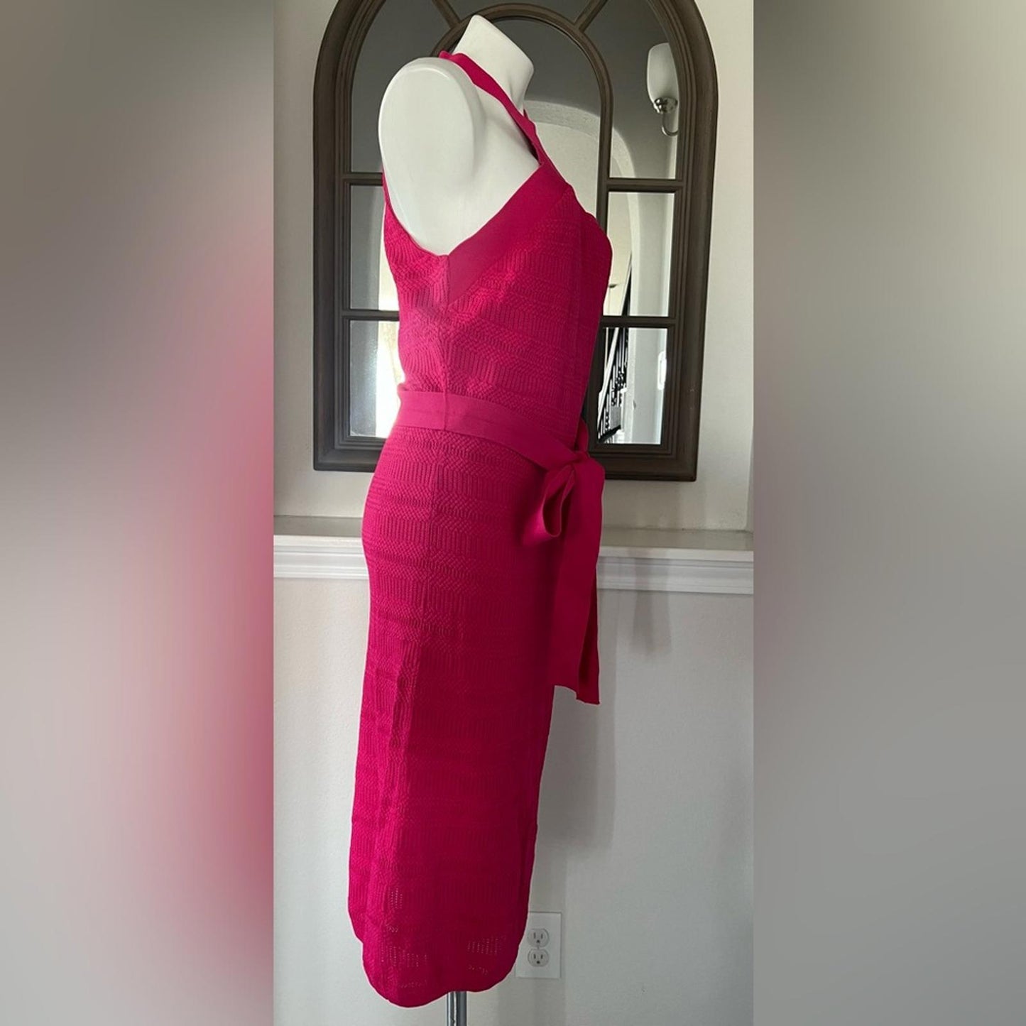 NEW Rachel Roy Solid Textured Knit Midi Halter Dress, Pink XXL Retail $139.99