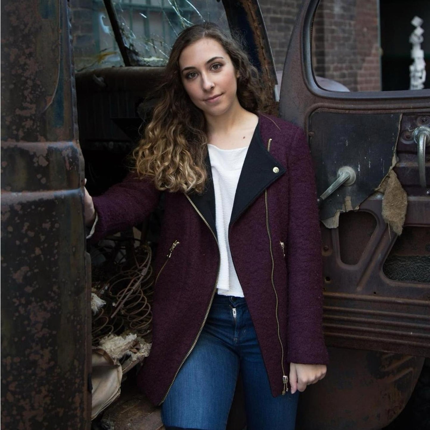 Zara Wool-blend Coat Burgundy Jacket, Size S EXCELLENT!