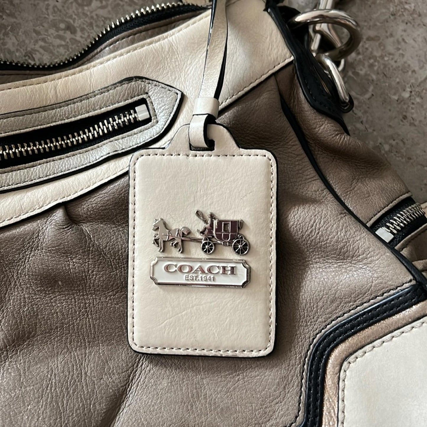 COACH Limited Edition Madison Spectator Cream/Taupe Hobo in Grey/White Bag