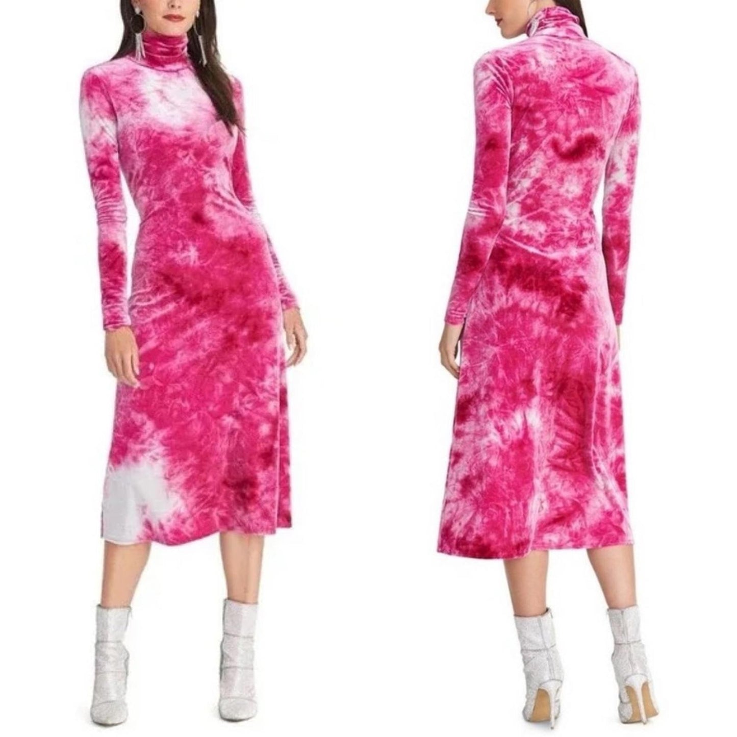Rachel Rachel Roy Velvet Tie-Dye Midi Sheath Party Dress, Pink Size M New w/Tag